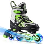 Gonex Inline Skates For Girls Boys Kids, Adjustable Skates Outdoor Blades Inline Roller Skates For Children Teens Women With Light Up Wheels For Indoor Outdoor Backyard Skating, Green S