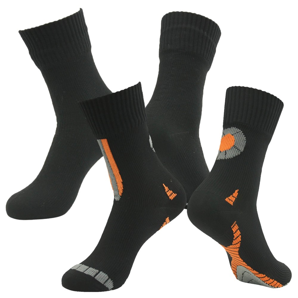 Randy Sun Waterproof Socks, Mens Healthy Fabric Waterproof Socks For Birthday Gift 2 Pairs-Black&Orange M