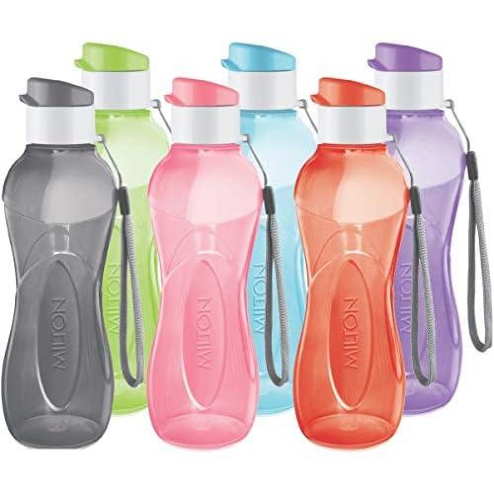 Milton Water Bottle Kids Reusable Leakproof 12 Oz Plastic Wide Mouth Large Big Drink Bottle Bpa & Leak Free With Handle Strap Carrier For Cycling Camping Hiking Gym Yoga - Set Of 6