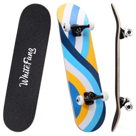 Whitefang Skateboards For Beginners, Complete Skateboard 31 X 788, 7 Layer Canadian Maple Double Kick Concave Standard And Tricks Skateboards For Kids And Beginners (Skate-Lane)