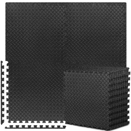 Puzzle Exercise Mat With 12 Tiles Interlocking Foam Gym Mats, 24'' X 24'' Eva Foam Floor Tiles, Protective Flooring Mats Interlocking For Gym Equipment, Black