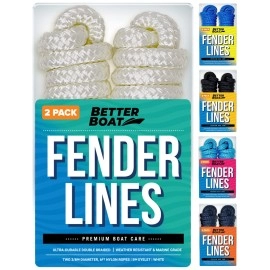 Boat Fender Lines For Boat Bumper Fender Boat Lines Hangers Bag Buoy Marine Rope For Boats Or Dock Line Jet Ski Mooring Or Small Boating Docking Double Braided Nylon 6 Feet 3/8 Inch With Loop 2 Pack