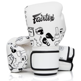 Fairtex Bgv14 Muay Thai Boxing Gloves For Men, Women Kids Mma Gloves For Martial Artsmade From Micro Fiber Is Premium Quality, Light Weight Shock Absorbent 16 Oz Boxing Gloves-White Graffiti