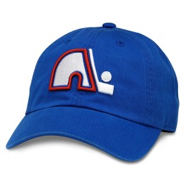 American Needle Quebec Nordiques Nhl Blue Line Adjustable Buckle Strap Dad Baseball Hat, Royal Blue (40742A-Qnd)