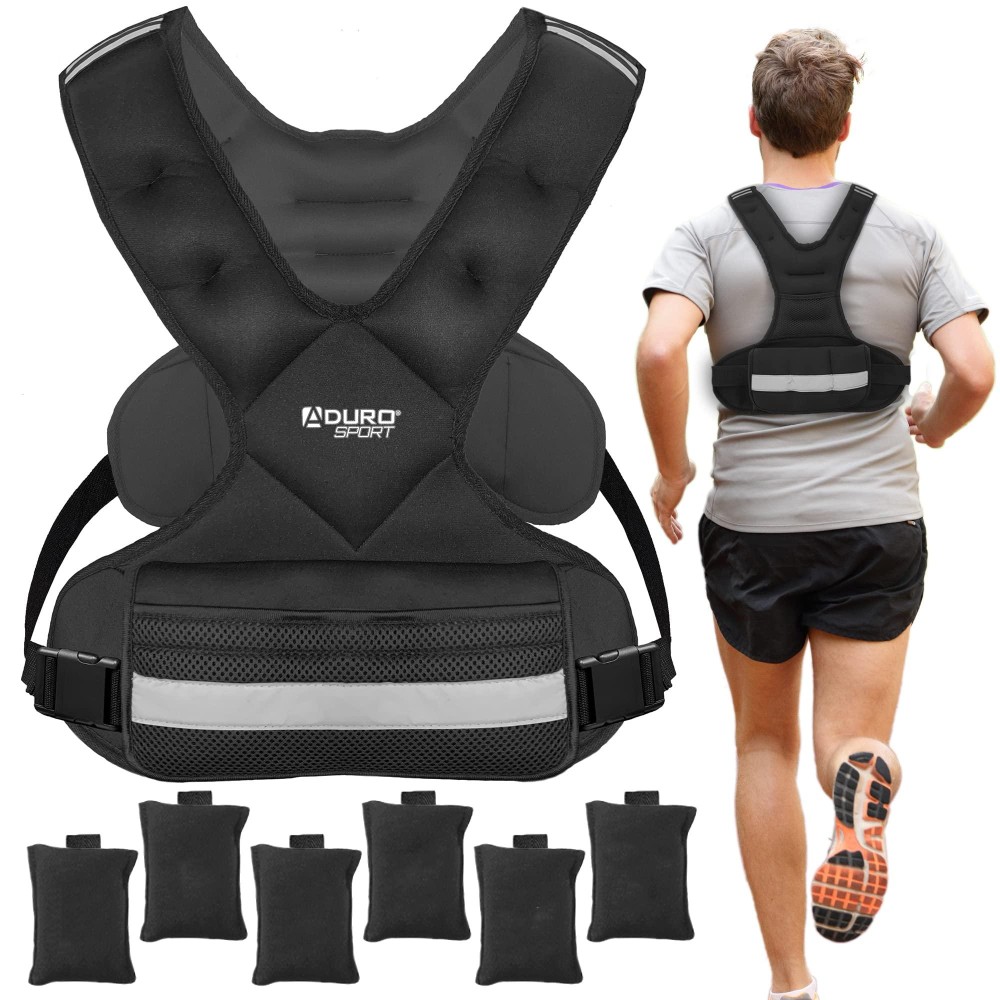 Aduro Sport Adjustable Weighted Vest Workout Equipment, 20Lbs-32Lbs Body Weight Vest For Men, Women, Kids,Black