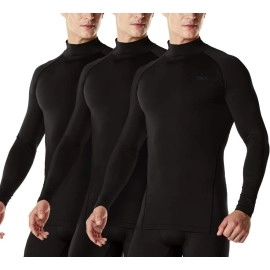 Tsla Mens Upf 50+ Mock Long Sleeve Compression Shirts, Athletic Workout Shirt, Water Sports Rash Guard, Core 3Pack Mockneck A Blackblackblack, Small