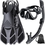 Zenoplige Mask Fins Snorkel Set, Snorkeling Gear For Adults, Panoramic View Snorkel Mask Anti-Fog, Adjustable Dive Flippers, Dry Top Snorkel And Travel Bag, Scuba Gear For Swimming Snorkeling Diving