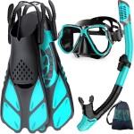 Zenoplige Mask Fins Snorkel Set, Snorkeling Gear For Adults, Panoramic View Snorkel Mask Anti-Fog, Adjustable Dive Flippers, Dry Top Snorkel And Travel Bag, Scuba Gear For Swimming Snorkeling Diving