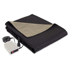 Eddie Bauer Portable Heated Electric Throw Blanket-Rechargeable Lithium Battery With Usb Port-Water Resistant Weather Smart Fleece For Travel, Camping, And Outdoor Use, Light Khakiblack