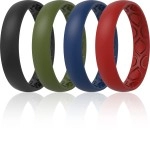 Thunderfit Women Breathable Air Grooves Silicone Wedding Ring Wedding Bands Anniversary Rings 4Mm - 4 Rings (Black, Dark Red, Dark Blue, Olive, 85-9 (189Mm))