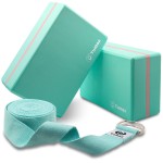 Tumaz Yoga Blocks 2 Pack With Strap Set, High Density/Lightweight Eva Foam Yoga Blocks Or Non-Slip Solid Natural Cork Yoga Blocks & Premium 8F Yoga Strap Set For Yogi [Instruction E-Book Included]