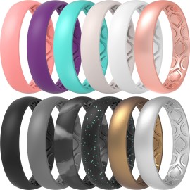 Thunderfit Women Breathable Air Grooves Silicone Wedding Ring Wedding Bands Anniversary Rings 4Mm - 15Mm Thick 12 Rings Combination A (45-5 (157Mm))