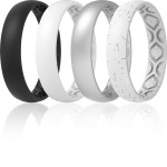 Thunderfit Women Breathable Air Grooves Silicone Wedding Ring Wedding Bands Anniversary Rings 4Mm - 4 Rings (Black, Silver, White With Silver Glitter, White, 45-5 (157Mm))