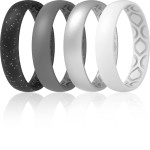 Thunderfit Women Breathable Air Grooves Silicone Wedding Ring Wedding Bands Anniversary Rings 4Mm - 4 Rings (Black With Silver Glitter, Silver, Grey, White, 55-6 (165Mm))