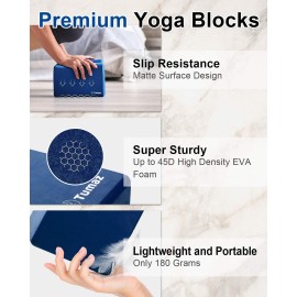 Tumaz Yoga Blocks 2 Pack with Strap Set, High Density/Lightweight EVA Foam Yoga Blocks or Non-Slip Solid Natural Cork Yoga Blocks Set & Premium Yoga Brick for All Yogi [E-Book Included]