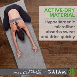 Gaiam Yoga Towel - Mat Sized Active Dry Non Slip Moisture Wicking Sweat Absorbent Microfiber Hot Yoga Towel for Women & Men | Stay-Put Corner Pockets (70