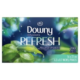 Downy Infusions Dryer Sheets Laundry Fabric Softener, Refresh, Birch Water Botanicals, 200 Count