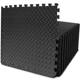 Beautyovo Puzzle Exercise Mat With 12/24 Tiles Interlocking Foam Gym Mats, 24'' X 24'' Eva Foam Floor Tiles, Protective Flooring Mats Interlocking For Gym Equipment (96 Sq.Ft/24 Tiles - All Black)