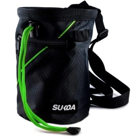 Sukoa Chalk Bag For Rock Climbing - Bouldering Chalk Bag Bucket With Quick-Clip Belt And 2 Large Zippered Pockets - Rock Climbing Gear Equipment (Green)