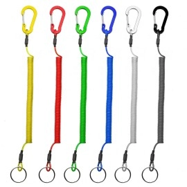 Lix&Rix Color Fishing Lanyards Fishing Tool Pole Safety Coiled Lanyards Retractable Wire Inside With Carabiner, 6Pcs