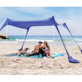 Sun Ninja Pop Up Beach Tent Sun Shelter Upf50+ With Sand Shovel, Ground Pegs And Stability Poles, Outdoor Shade For Camping Trips, Fishing, Backyard Fun Or Picnics (10X10 Ft 4 Pole, Royal Blue)