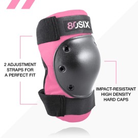 80Six Pad Set with Wristguards, Elbow Pads, and Knee Pads for Kids, Pink, Small / Medium - Ages 8+