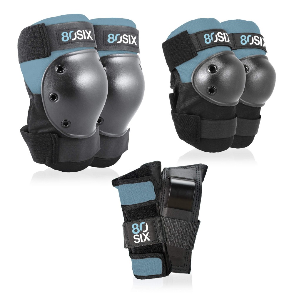 80Six Pad Set With Wristguards, Elbow Pads, And Knee Pads For Kids, Stone Blue, Small Medium - Ages 8