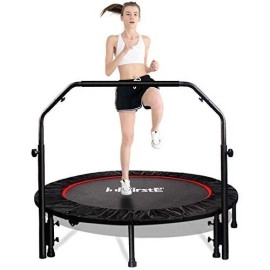 Firste 48 Foldable Fitness Trampolines, Rebound Recreational Exercise Trampoline With 4 Level Adjustable Heights Foam Handrail, Jump Trampoline For Kids And Adults Indoor&Outdoor, Max Load 440Lbs