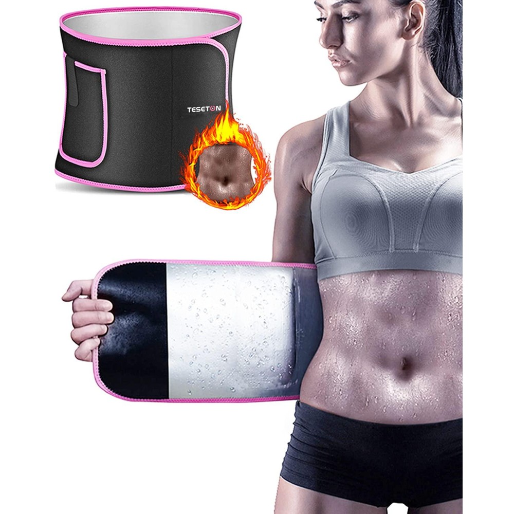 Teseton Waist Trimmer For Women And Men, Waist Trainer, Sweat Belt For Plus Size, Back Support, Sauna Stomach Sweat Band Sport Girdle Belt Abdominal Belly Trainer For Fitness Pink M