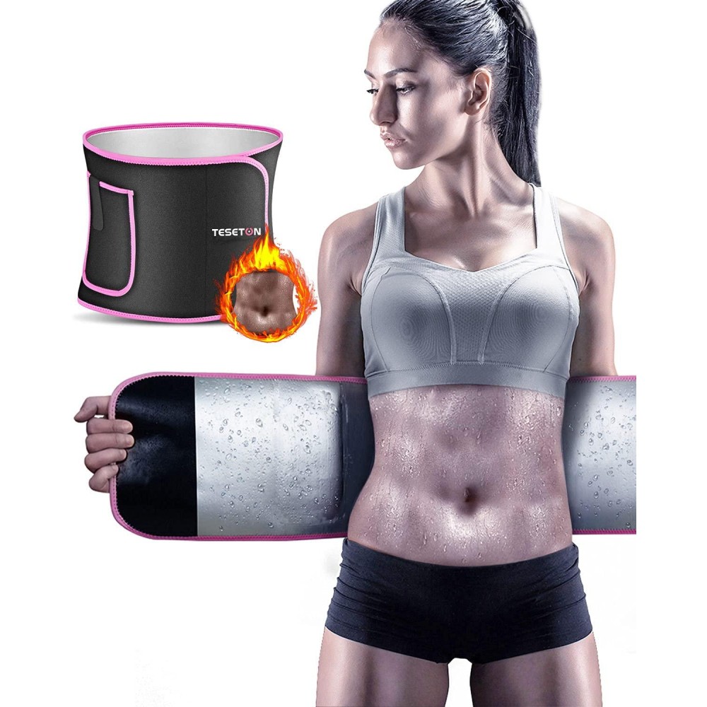 Teseton Sweat Band Waist Trainer For Women, Sweat Belt For Plus Size, Belly Fat Burner, Stomach Sweat Sauna Waist Trainer Sport Fitness Pink S