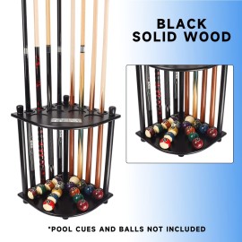 GSE Billiards Pool Stick Holder Only, Corner-Style Floor Stand Billiard Pool Cue Racks with Score Counters, Wood Billiard Cue Sticks Holds 8 Pool Cue Sticks a Full Set of Balls(Black)