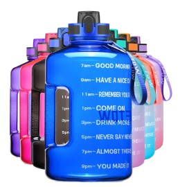 Etdw Gallon Motivational Water Bottle Jug With Time Marker, 128Oz Bpa Free Big Daily Water Intake Bottle Leakproof With Handle Blue