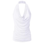 Eimin Womens Casual Halter Neck Draped Front Sexy Backless Tank Top White M