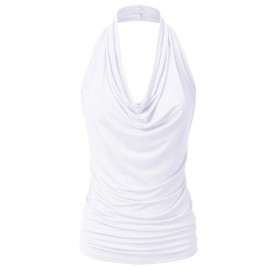Eimin Womens Casual Halter Neck Draped Front Sexy Backless Tank Top White M