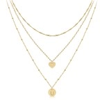 Aisansty Layered Gold Heart Initial Necklaces For Women Girls 14K Gold Plated Handmade Dainty Tiny Heart Personalized Letter Coin Pendant Adjustable Layering Chain Choker Necklaces,U Necklace