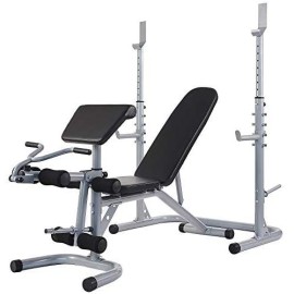 Sporzon Multifunctional Workout Station Adjustable Olympic Workout Bench With Squat Rack, Leg Extension, Preacher Curl, And Weight Storage, 800-Pound Capacity, Gray, Model Number: Rs60