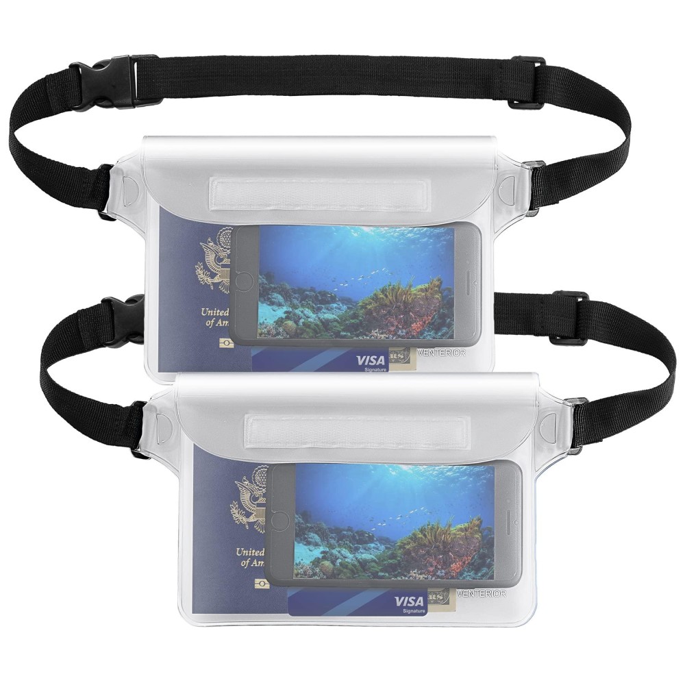 Waterproof Waist Pouch 2-Pack Beach Accessories Waterproof Fanny Pack Dry Bag For Swimming Snorkeling Sailing Kayaking Pool Water Parks Keep Your Phone Wallet Safe And Dry (White & White)