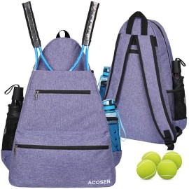Acosen Tennis Bag Tennis Backpack - Large Tennis Bags For Women And Men To Hold Tennis Racket,Pickleball Paddles, Badminton Racquet, Squash Racquet,Balls And Other Accessories (Purple)
