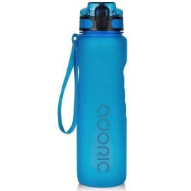Adoric Sports Water Bottle, Bpa Free Tritan Non-Toxic Plastic Sport Water Cup, Durable Leak Proof Water Bottle With Filter, Flip Top (Blue-1000Ml)