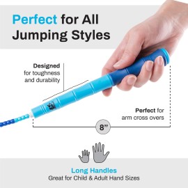 Buddy Lee Beaded Speed Jump Rope - Blue, Bamboo Shaped Handles | Soft TPU Beads, High Density Nylon Rope | Perfect Choice For Schools, Gym & Outdoor Jumping | Great for Rope Releases | Kids & Adults