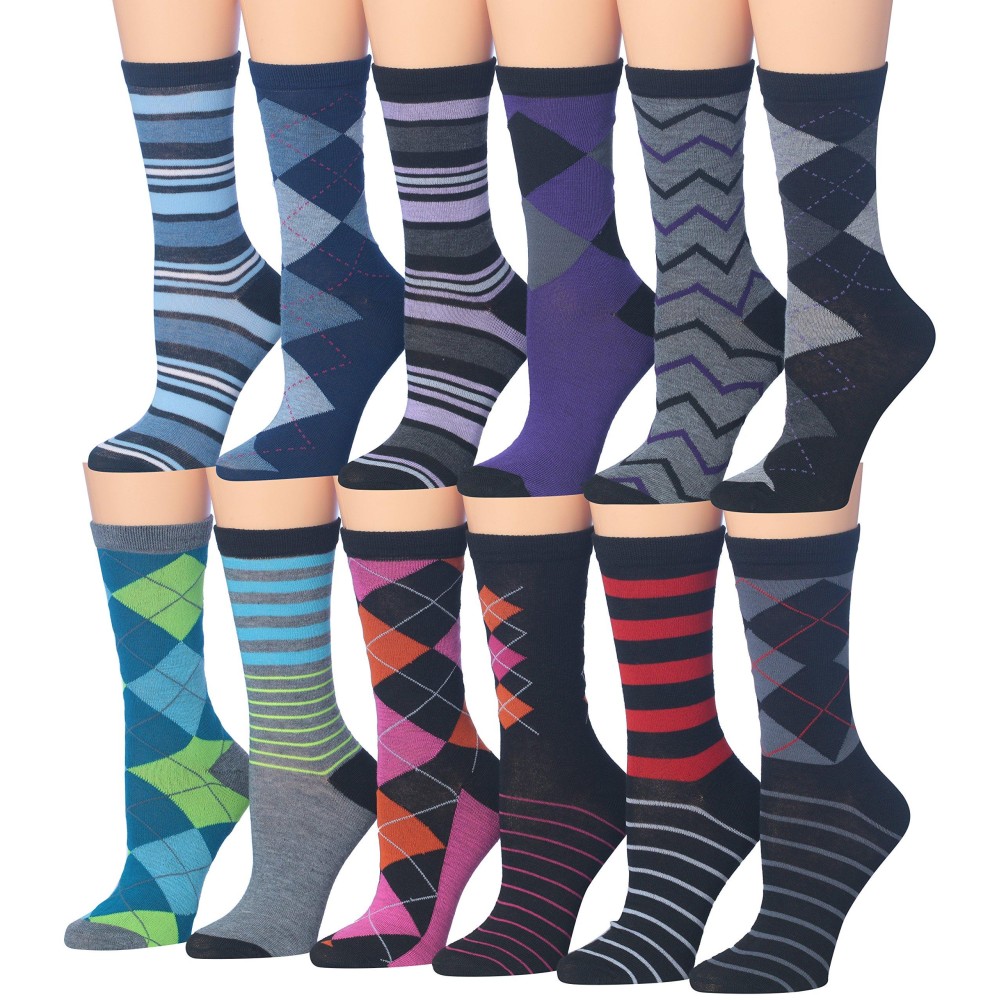 Tipi Toe Womens Plus Size 12 Pairs Colorful Patterned Crew Socks Pwc44-Ab