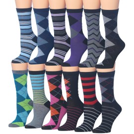 Tipi Toe Womens Plus Size 12 Pairs Colorful Patterned Crew Socks Pwc44-Ab