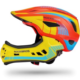 Rock Bros Kids Bike Helmet Toddler Full Face Helmet Detachable Ultralight Mountain Bike Cycling Helmet For Bmx Bicycle Skateboard Scooter Child Safety Helmet (Orange Yellow, M(21.3-22.8Inch))