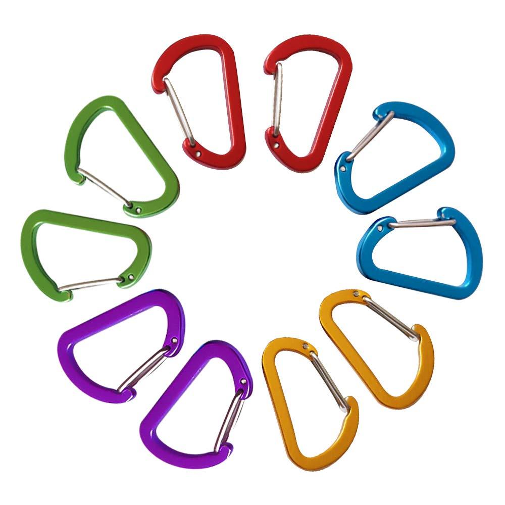 Abcool 10Pcs Keychain Clips Mini Carabiner - 1 5/8Inch Small Aluminum Durable Quick Release Auto Locking D-Shape Spring Loaded Wire Gate Clip For Home, Rv, Camping, Fishing, Hiking, Traveling