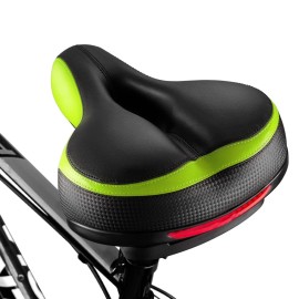 Bluewind Most Comfortable Bicycle Seat, Bike Seat Replacement With Dual Shock Absorbing Ball Wide Bike Seat Memory Foam Bicycle Gel Seat With Mounting Wrench(Green)