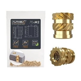 Ruthex M2 Threaded Inserts - 70 Pieces Rx-M2X4 Brass Heat Set Insert For Plastic Parts - Metric Knurled Nuts - Insert By Heat Into 3D Printing Components