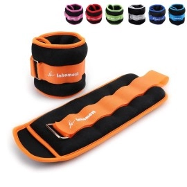 Inhomest Ankle Weights, 3 Lb 1 Pair Orange Wrist Arm Leg Weights For Women Men Kids For Strength Training, Jogging, Gym Workout, Aerobics, Physical Therapy (Orange - 6 Lbs Pair)