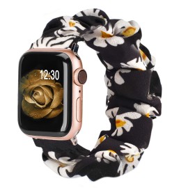 Toyouths Compatible With Apple Watch Band Scrunchies 414038Mm Solo Loop Cloth Soft Pattern Printed Fabric Bracelet Women Rose Gold Iwatch Cute Elastic Scrunchy Band Series Se 8 7 6 5 4 3 2 1, Sm
