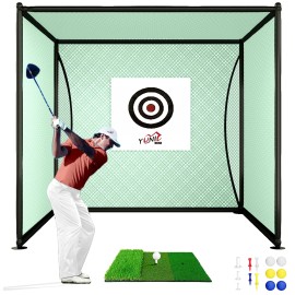 Yunic Golf Driving Cage With Steel Frame, Golf Nets For Backyard Driving With Hitting Mat Double Nets Included For Full Swing Chipping Practice Indoor Outdoor (Golf Cage 8X8X8Ft)