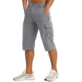 Magcomsen Hiking Pants Mens Sweat Shorts Cargo Shorts 3/4 Capri Pants Mens Summer Running Shorts Soccer Tactical Fishing Shorts Light Grey